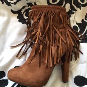brown suede tassel boots
